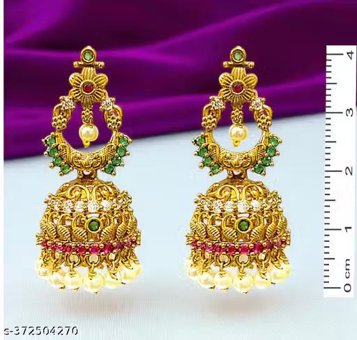 Maha Saving Offer Attractive Trendy Avirah Pearls Designer CZ Jhumkhas with Pearls Beats for Women's & Girls