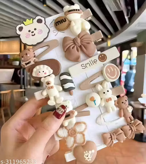 Baby Hair Pin - Brown - Set of 14pcs Brown color Abs Plastic Juttu clipu